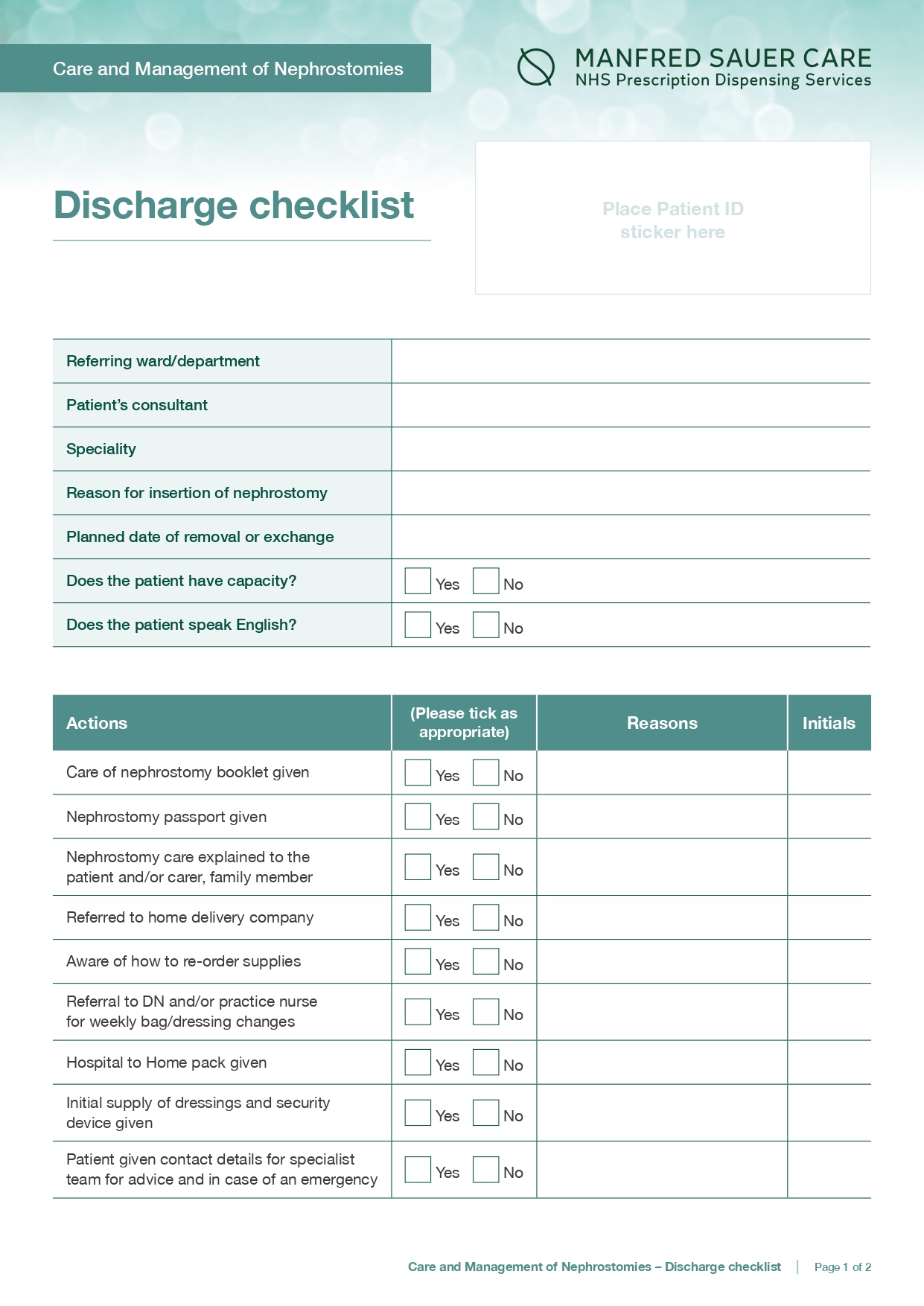 Discharge checklist